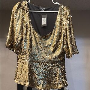 City Chic Shimmering Gold Sequin Blouse Macy’s